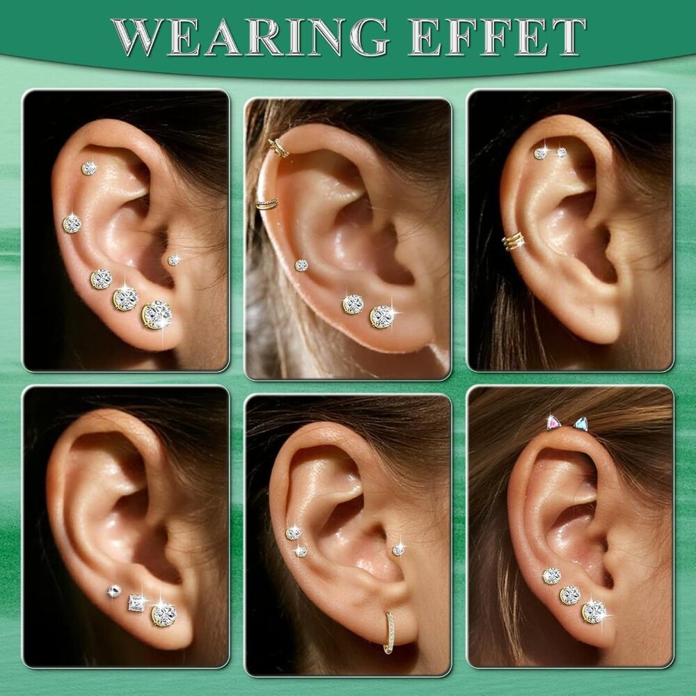 Comfortable Push Back Stud Earrings Set 6 Pairs 2… - image 5